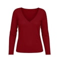thumbnail image 5 of Warop Long Sleeve Shirts for Women Solid Color Patchwork Low V Neck Basics Crop Tops Casual Slim Fitted Fall Outfits Clothes, 5 of 5