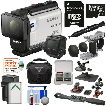Sony Action Cam FDR-X3000R Wi-Fi GPS 4K HD Video Camera Camcorder & Live View Remote + Finger Grip + Suction Cup + Helmet Mount + 64GB Card + Battery & Charger + Case