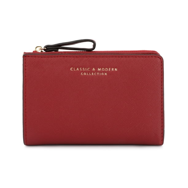 Cartera de mujer de gran capacidad, cartera corta, cartera de PU con estampado cruzado, cartera corta para mujer