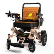 Fold And Travel Lightweight Foldable Remote Control Portable Electric Power Wheelchair - Gold Frame, Brown Seat