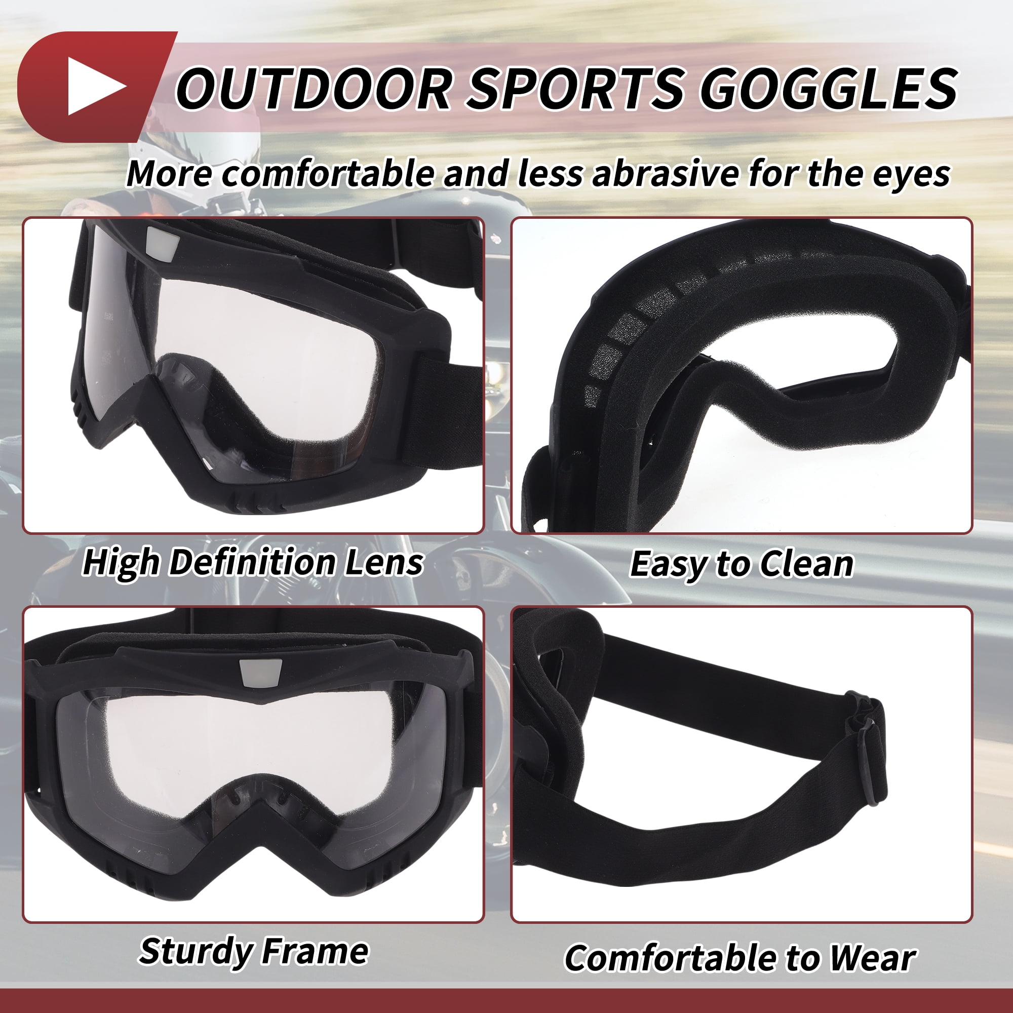 Unique Bargains Motorcycle Riding Goggles PC Cycling Sunglasses Clear Lens Black Frame
