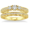 thumbnail image 2 of 1.00 carat Antique Milgrain Bridal set with Round Cut diamond in 10k Yellow Gold, 2 of 3