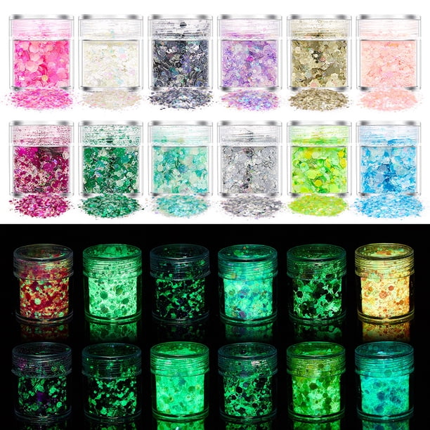 Brillo Luminoso Para Uñas De 12 Colores Que Brilla En La Oscuridad Brillo Holográfico Grueso Para Manualidades Y Decoración De Fiestas Kearding CE007392-02