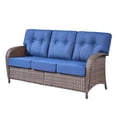 thumbnail image 2 of Unnifurnzi Outdoor Wicker Couch-3 Seater High Back Outdoor Sofa Outdoor Patio Couch for Deck Porch Garden Balcony Poolside-Brown/Blue, 2 of 7