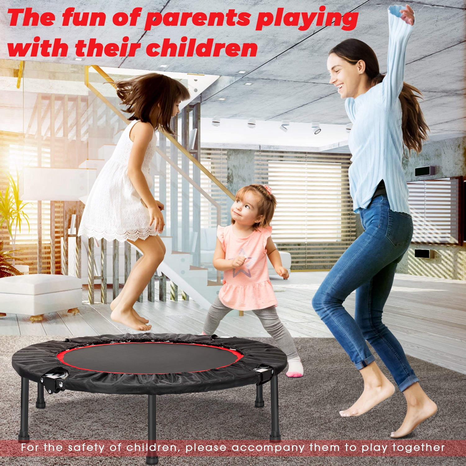 40" Foldable Mini Exercise Trampoline, Indoor Fitness Rebounder Trampoline with Safety Pad, Stable & Quiet Exercise Rebounder for Kids Adults, Max 300lbs