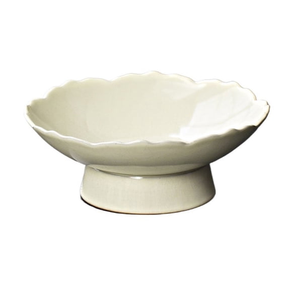 Ceramic Fruit Bowl Lotus-Shaped Retro Glazed Serving Plate Decorative Dish Traditional Modern Home Decor