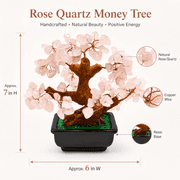 Feng Shui Natural Rose Pink Quartz Crystal Money Tree Bonsai Style, Enhance Wealth and Luck with Elegant Desk Decor