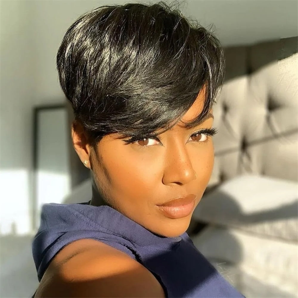 Short Pixie Cut Wig Human Hair for Women with Bangs Brazilian Human Hair Wigs