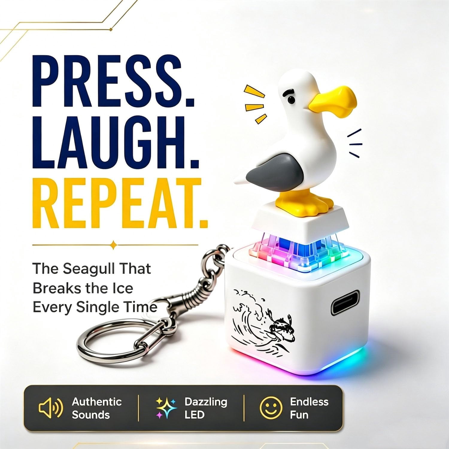 Mine Seagull Button Keychain Noise Maker, Mine Mine Mine Seagulls