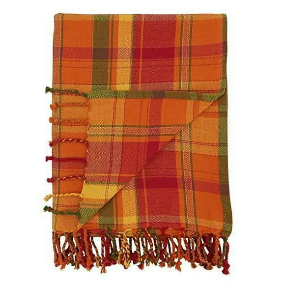 Fennco Styles Autumn Harvest Plaid Tassel Throw Cotton Throw Blanket 50" W x 60" L – Terracotta Blanket for Couch, Bedroom and Living Room Décor