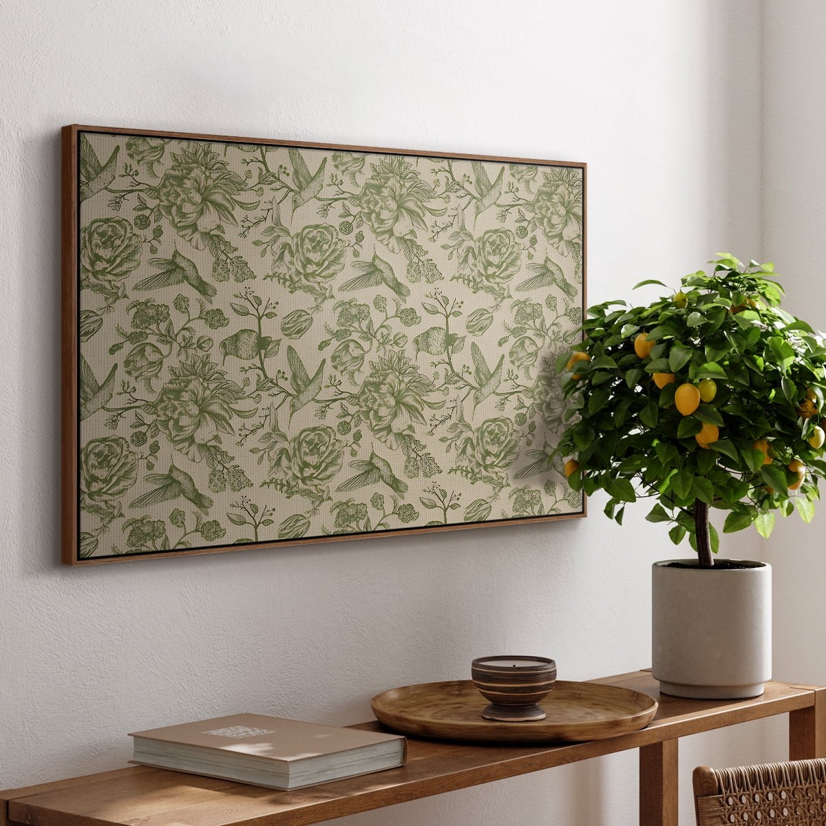 Vintage Abstract Print-I Framed in Walnut Wood Gallery Wrapped Canvas 27 in. x 41 in.