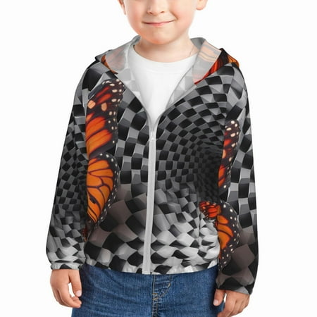 

Goofa Butterflies Optical Illusion Printed Kids Zip-Up Hoodie Girls Boys UPF50+ Sun Protection Jacket Hooded Cooling Shirt-3 Years