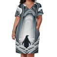 thumbnail image 3 of Arcos de pingüino gris suave ondas en puerta nostálgica Art vestido holgado con bolsillo ropa para mujer vestido de verano 2025, 3 of 7