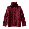 thumbnail image 5 of Comdrip Women's Oversized Cable Knit Turtleneck Sweaters Chunky Soft Cozy Fall Winter Fashion Pullover Casual Daily Wear Wine S, 5 of 5
