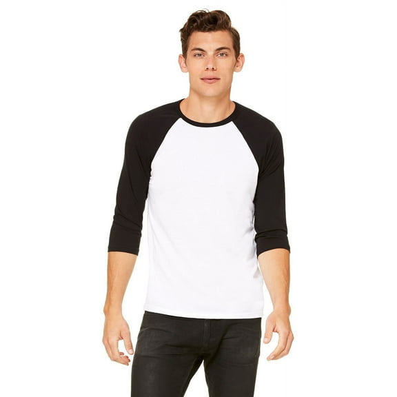 The Bella   Canvas Unisex 3/4 Sleeve Baseball T-Shirt - WHITE/ BLACK - 2XL