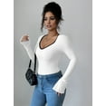 thumbnail image 4 of Women'S Sweetheart Neck Fitted T Shirts Long Bell Sleeve Ribbed Knit Tops White XL, 4 of 7