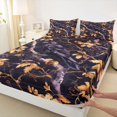 thumbnail image 4 of Feelyou Boho Autumn Raven King Sheets, Spooky Branch Foliage Bedding, Dark Purple Gold, 4 Pieces, 1 Flat Sheet, 1 Fitted Sheet and 2 Pillowcases, 4 of 5