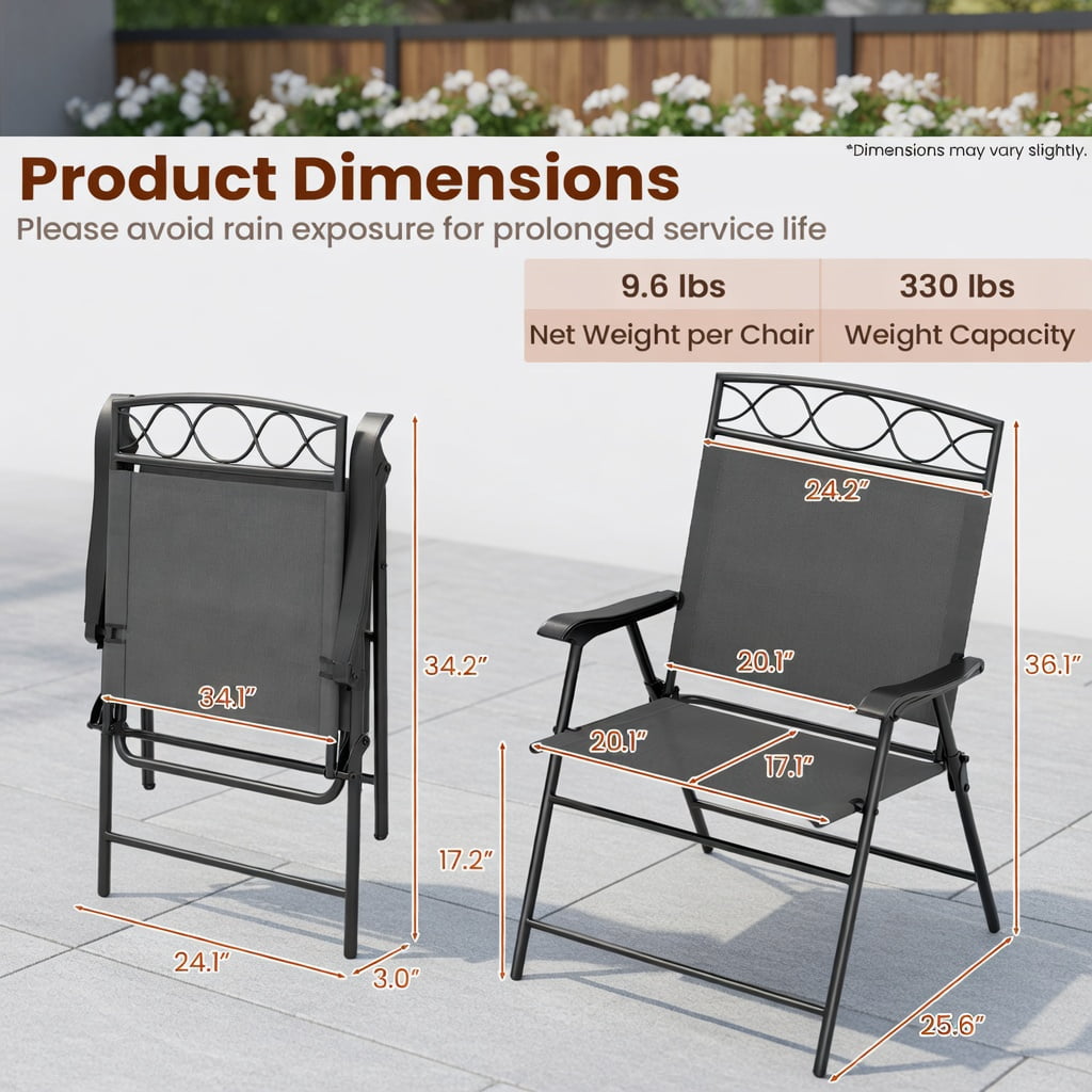 Hommoo 4-Pack Folding Patio Chairs with Armrests, Outdoor Dining Chairs, Lightweight Metal Frame, Easy-Store Compact Design for Deck, Backyard & Poolside, Gray
