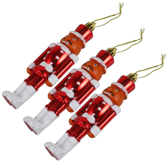 HAMPPLIES Set of 3 Red Plastic Nutcracker Ornaments for Christmas Party Decorations and Home Decor 5.1x1.6x0.8 Inches