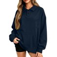 thumbnail image 6 of WQNVRNR Womens Collar Sweatshirt Casual Loose Fit Kangaroo Pocket Button Front Fall Pullover Sweatshirt with Pocket Navy 2XL, 6 of 8