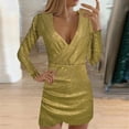 thumbnail image 2 of Fesfesfes Women Gowns Sexy Deep V-Neck Self Cultivation Long Sleeve Bag Hip Slim Elegant Ladies Party Dress Plus Size $10, 2 of 7