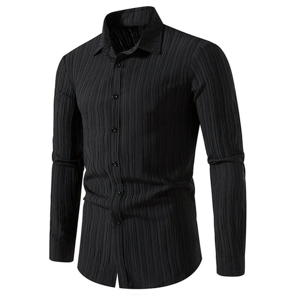 Men's Long Sleeves Button Down Dress Shirts Stretch Performance Vertical Striped Slim Fit Shirts Herringbone Shirt