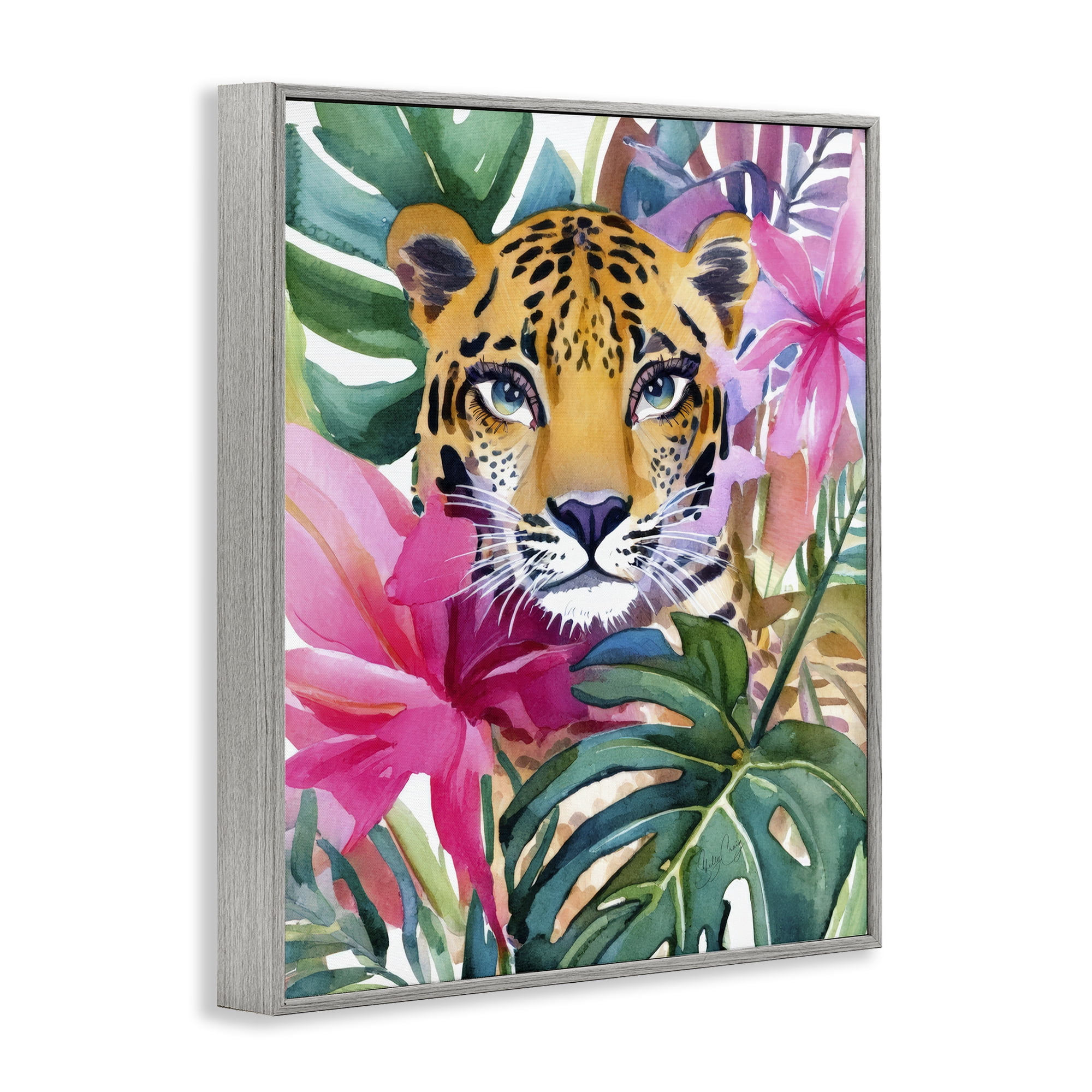 Stupell Industries Tropical Tiger Peeking Gray Framed Giclee Art, design by Shelly Craig