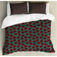 thumbnail image 1 of Poppy Duvet Cover Set Queen Size, Hand Drawn Nature Growth Pattern with Doodle Swirls on Teal Background, 3 Piece Bedding Set with 2 Pillow Shams, Vermilion Black and Teal, by Ambesonne, 1 of 3