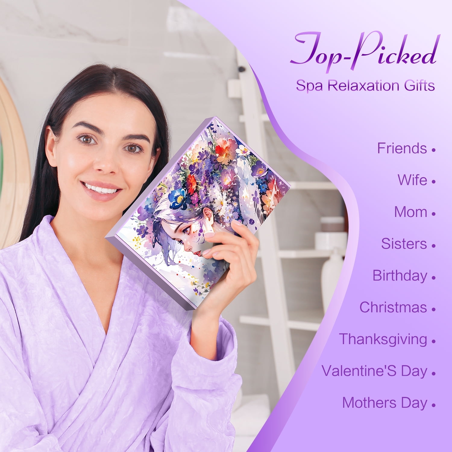 Aofmee Gift Set for Women, 8 Pcs Lavender Spa Body Care Set, Beauty Relaxing Graduation & Birthday Gifts Baskets for Her, Purple