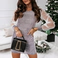thumbnail image 2 of HAPIMO Discount Woman Mini Dress Round Neck Long Sleeve Casual Purl Net Yarn Shiny Gold And Silver Mesh Patchwork Slim Dress Teen Grils Fashion Clothes Pink M, 2 of 5