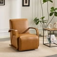 thumbnail image 2 of YINGYING Vintage Swivel Accent Chair, Faux Leather Round Barrel Chair with Solid Wood Armrests, Ergonomic Single Sofa Chair for Bedroom, Office, Apartment, 2 of 9