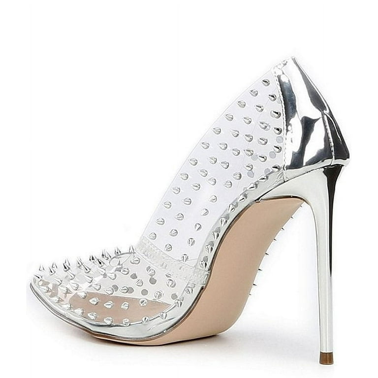 Steve Madden Vala Studded Metallic Stiletto Heel Pump Clear Embellished 9 Clear Embellished Walmart