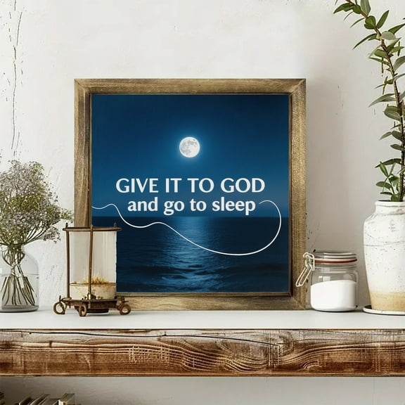 1pc 2D Framed Wrapped Canvas Painting | Room Decor Framed Canvas Wall Art Give It to God And Go to Sleep, Beach Painting Pictures Poster Prints Stretched And Framed Ocean Artwork | Suitable for Living