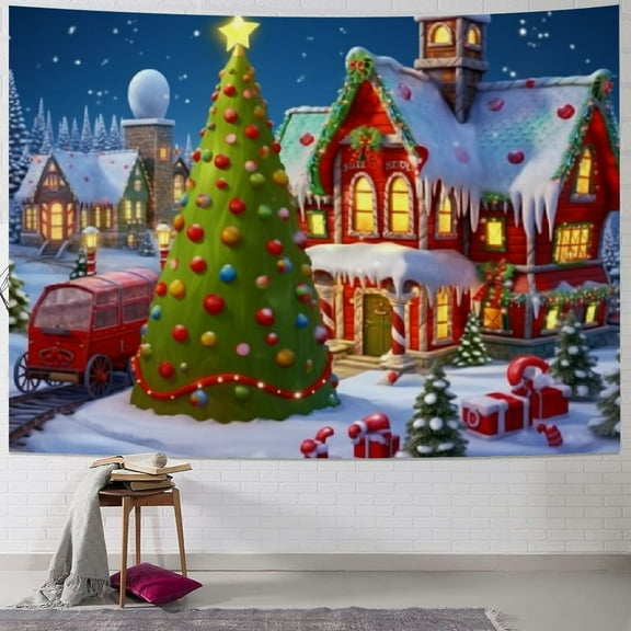 Pratyus Christmas Tree Train Santa Tapestry Wall Hanging for Bedroom Dorm Christmas Decoration Wall Hanging Short Plush Fabric Multi-functional Wall Decor 40x30inch