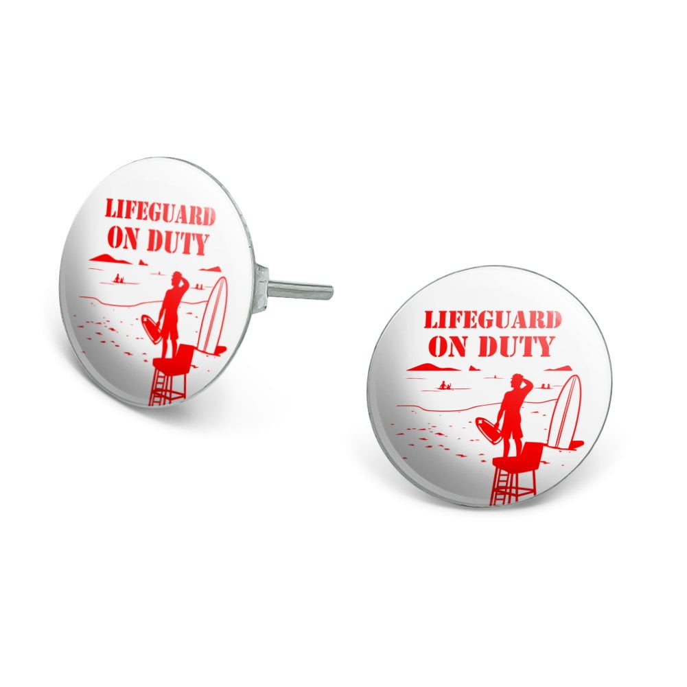 Lifeguard On Duty Novelty Silver Plated Stud Earrings