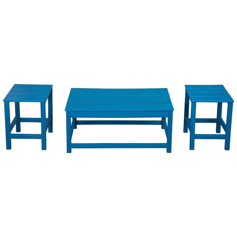 Polytrends  Laguna Hdpe All Weather Outdoor Patio Coffee And Side Tables (3-Piece Set) Pacific Blue