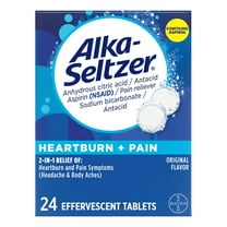 Alka-Seltzer Heartburn Relief and Pain Relief, Aspirin   Antacid Effervescent Tablets, 24 Count