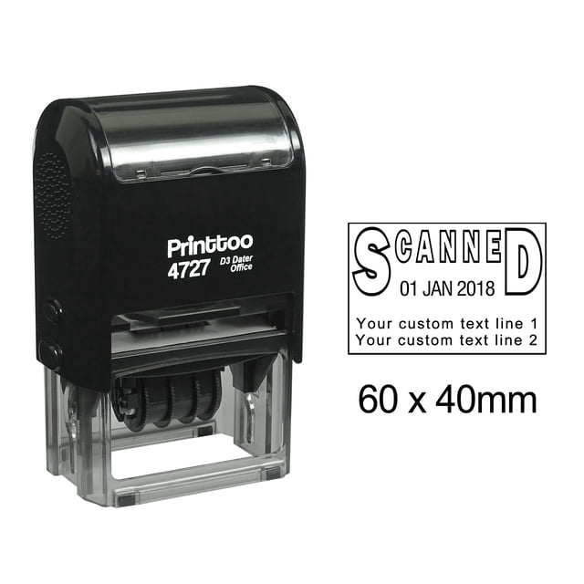 Printtoo Dater Stamp Self Inking With Scanned & Custom Text Line Office Stationery Date Rubber Stamp-Black