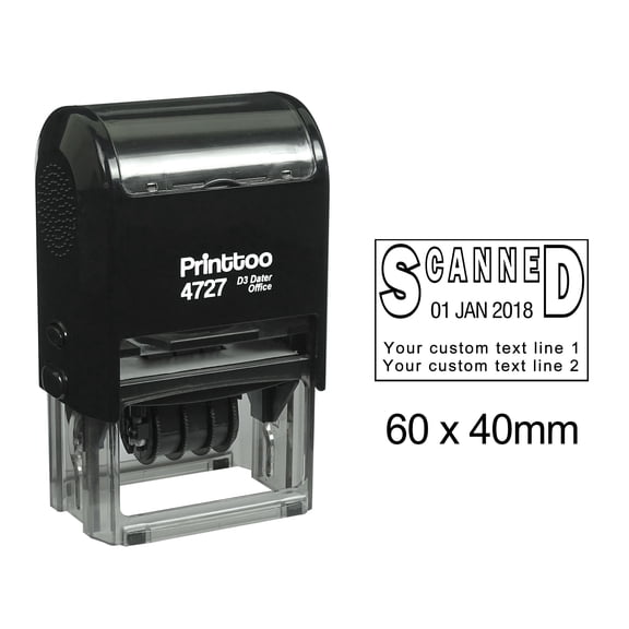 Printtoo Dater Stamp Self Inking With Scanned & Custom Text Line Office Stationery Date Rubber Stamp-Black