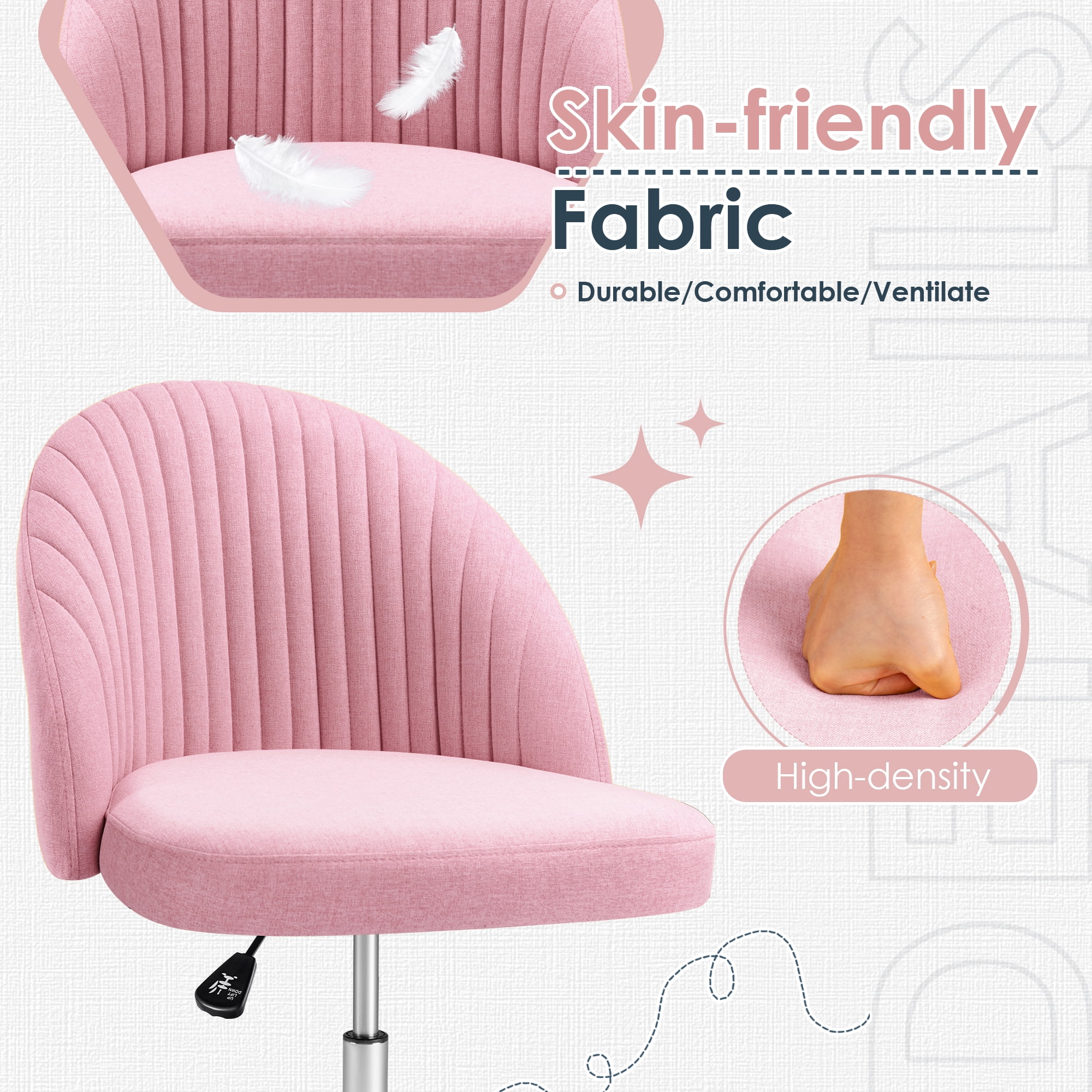 Furmax Indoor Skin Friendly Fabric 360 Degree Rotation Office Chair, Pink
