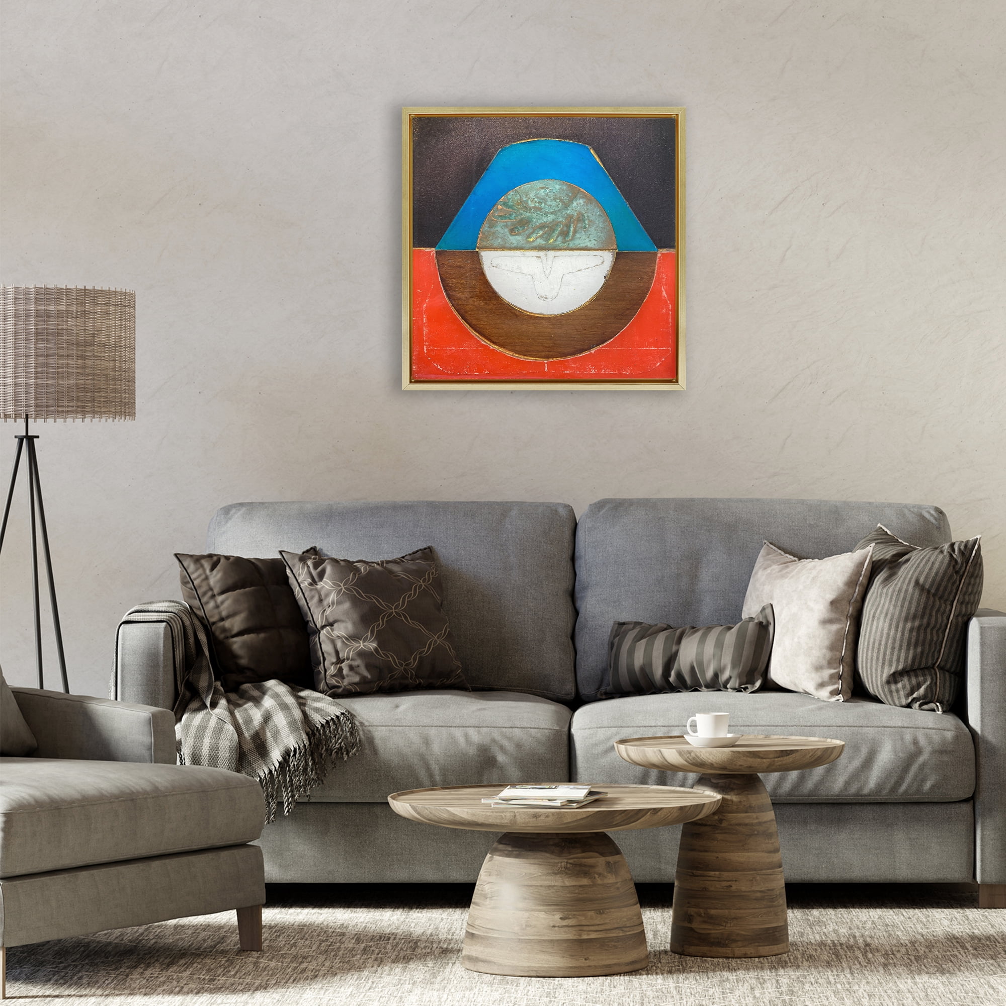 Stupell Industries Round Rustic Symmetry Gold Framed Floater Canvas Wall Art, design by Matthew Finger