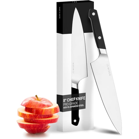 Misen Ultimate 8 Inch Chef's Knife - Pro Kitchen Knife - High Carbon Japanese Stainless Steel - Hybrid German and Japanese style blade - Craftsmanship for Culinary Enthusiasts, 8 in - Black