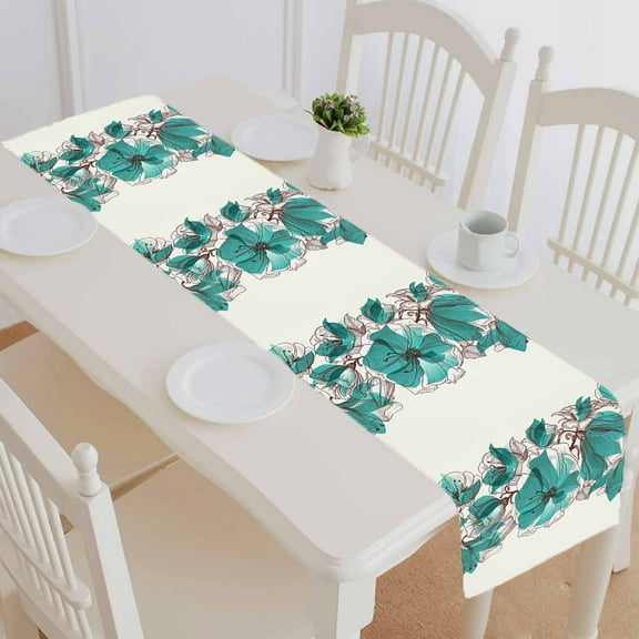PKQWTM Flower Pattern Cotton and Linen Table Runner Kitchen Dining Room Supplies Size 14x72 Inch