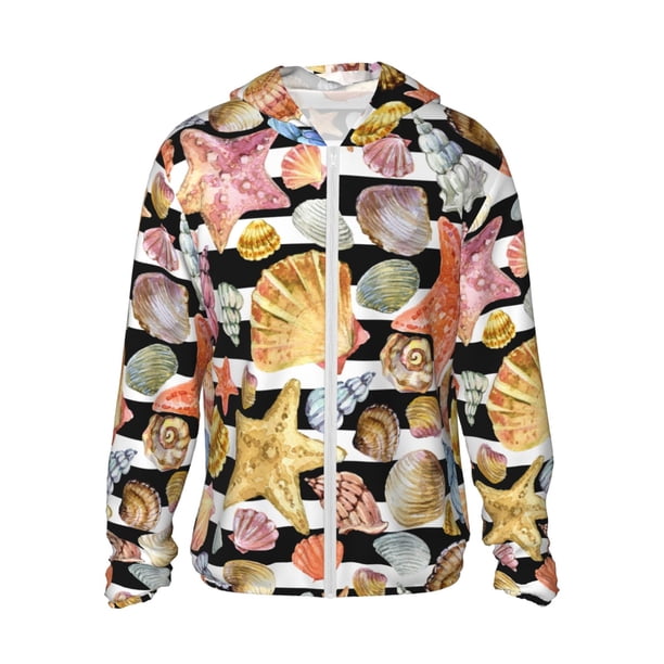Fotbe Sea Shell Chaqueta con Protección Solar UPF 50+ para Hombre y Mujer, Camisa con Capucha y Bolsillos-Small