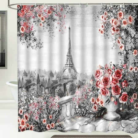 Eiffel Tower Shower Curtain Vintage Oil Painting Decor Pink Rose Pairs Bathroom Fabric Accessories Polyester With Hooks Canada Eiffel Tower Shower Curtain Vintage Oil, Red Eiffel Tower Shower Curtain Hooks