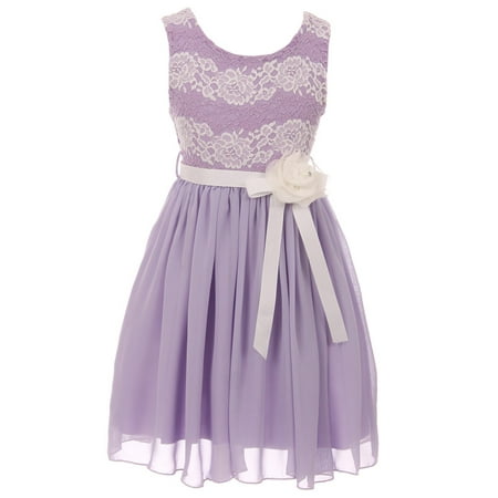 - Little Girls Sleeveless Floral Lace Chiffon Holiday Party Flower Girl Dress USA Lilac 4 (J21KS34)