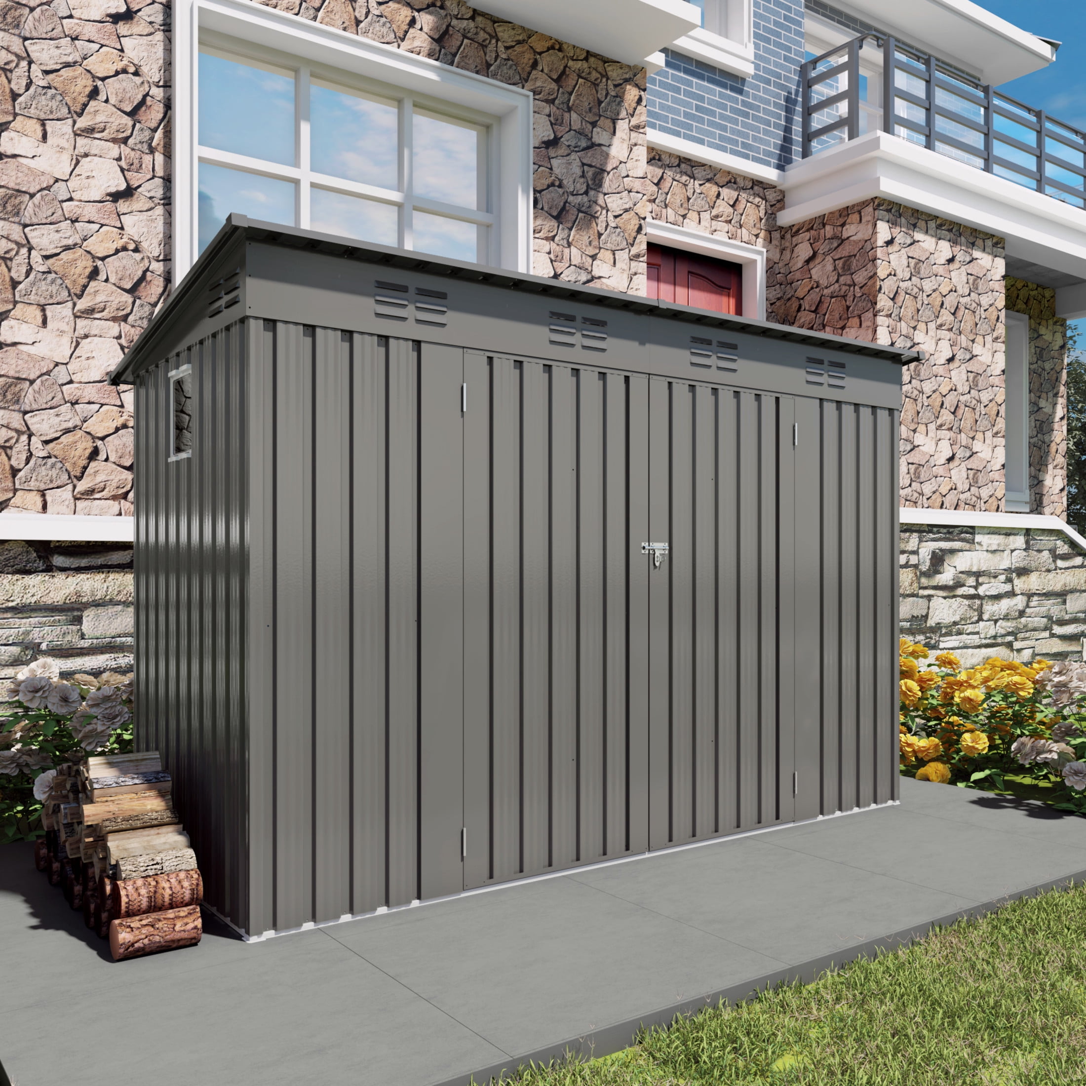 Noble House 4 x 9 FT Metal Storage Shed with Lockable Double Doors, 6 Vents, Gray