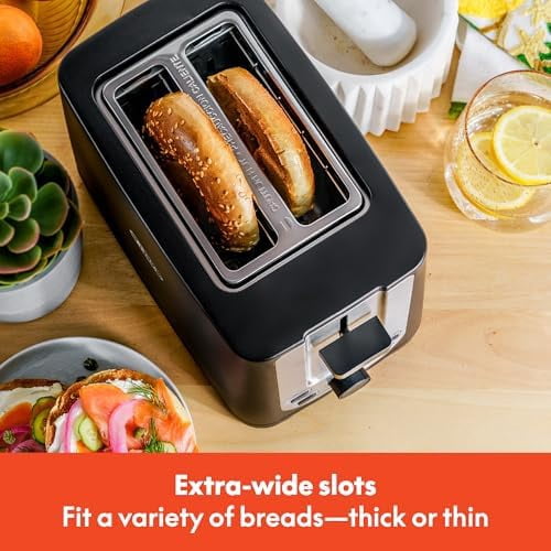 2 Slice Toaster with Auto Shut Off - Extra Wide Slots & Removable Crumb Tray and Cancel, Defrost & Reheat Function - Toast Bread, Bagel & Waffle, Black