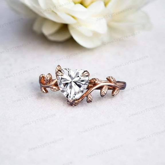 JEWELRYTREASURE 7 mm Heart Shape Moissanite Ring Rose Gold Plated Engagement Ring Solitaire Handmade Jewelry Valentine's Day Gift for Lover