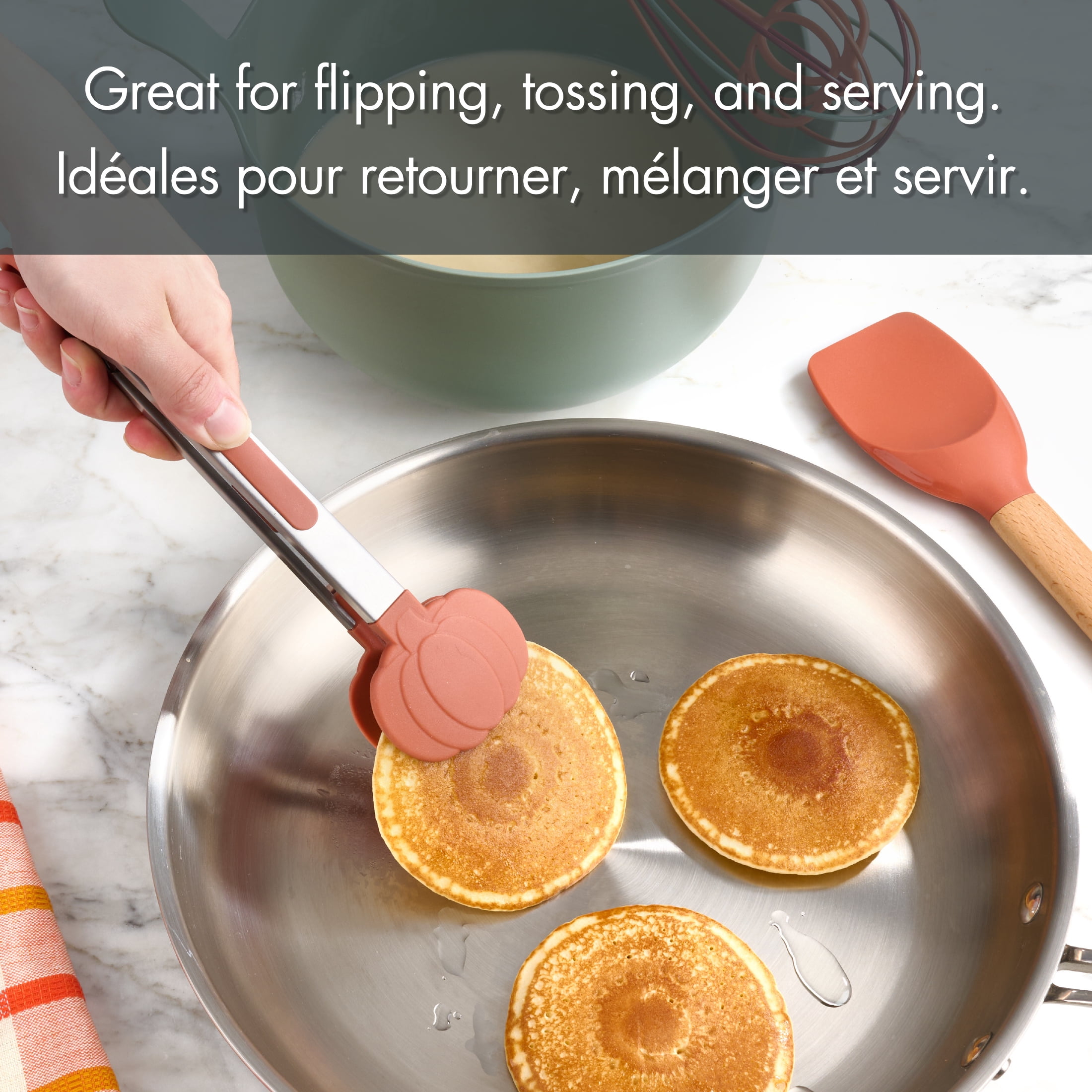 Walmart's Way-to-Celebrate 9" Stainless Steel & Silicone Cooking & Serving Tongs, Pumpkin, Orange, WAY-TO-CEL PL SILICONE TONGS